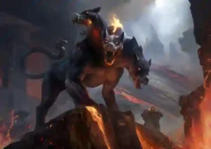 Cerberus the multi-headed dog that guards the gates of Hades to prevent the dead from leaving.