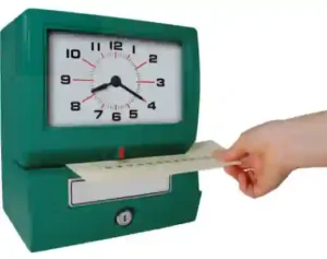 A time clock used by employees to record the date and time they began work.