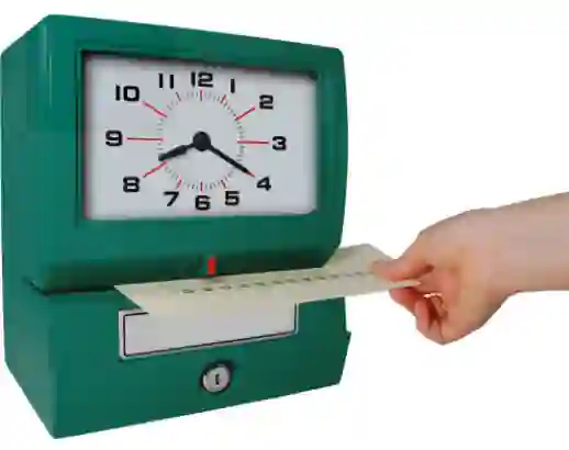 A time clock used by employees to record the date and time they began work.